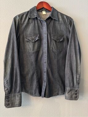 J. Crew Women's Dark Wash Denim Button-Down Shirt